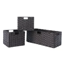 3pc Melanie Woven Fiber 2 Small And 1 Large Basket Set Chocolate - Winsome -Storage Store GUEST 005d7a0e 2ab0 44c9 97e0 9f4589dd3503