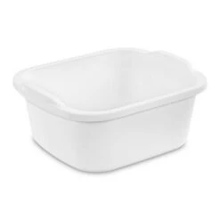 Sterilite 12 Quart Durable Heavy Duty Reinforced Plastic Kitchen Dishpan Basin With Molded Handles For Household Chores And Storage, White, 8 Pack