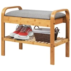 Costway Shoe Rack Bench Bamboo W/Cushioned Seat&Storage Shelf Padded Seat Shoe Bench -Storage Store GUEST 081f9c1d a2c2 4439 b8de 6c3bbf55db51