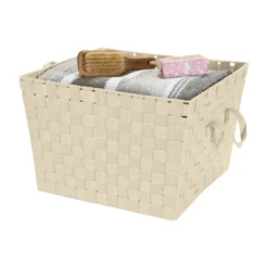 Simplify Large 15" Woven Strap Storage Bin Ivory