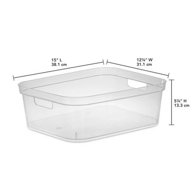 Sterilite 5.25 X 12.25 X 15 Inch Medium Modern Storage Bin W/ Comfortable Carry Through Handles & Banded Rim For Household Organization, Clear 8 Pack 2 Sterilite 5.25 X 12.25 X 15 Inch Medium Modern Storage Bin W/ Comfortable Carry Through Handles & Banded Rim For Household Organization, Clear 8 Pack - Image 2
