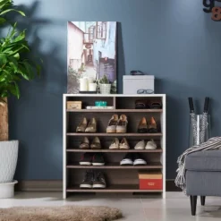 Farrar Contemporary Shoe Cabinet Chestnut Brown/White - HOMES: Inside + Out -Storage Store GUEST 0a0374b1 69cb 4880 b0bd 9e36901030c7