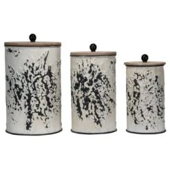 Set Of 3 Cream And Gray Floral Metal Decorative Storage Canisters - Foreside Home & Garden -Storage Store GUEST 0a6e4f62 ee76 4468 8366 51b5e95f5be3