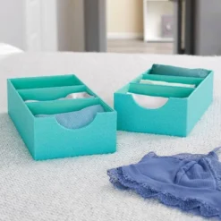 Household Essentials Set Of 2 3-Section Drawer Trays Seafoam