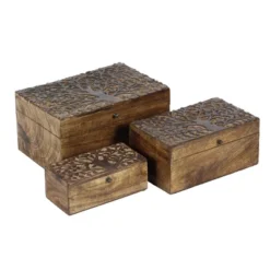 Set Of 3 Rustic Carved Mango Wood Boxes - Olivia & May -Storage Store GUEST 0d21fa76 893c 41fb a8b3 126e12066f2b
