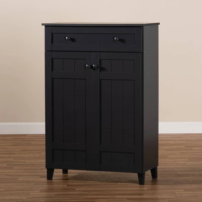 Shelf Wood Shoe Storage Cabinet With Drawer Glidden Finished Black - Baxton Studio 2 Shelf Wood Shoe Storage Cabinet With Drawer Glidden Finished Black - Baxton Studio - Image 2