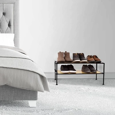 Seville Classics 2 Tier Stackable Aspen Resin Slat Shoe Rack Black 4 Seville Classics 2 Tier Stackable Aspen Resin Slat Shoe Rack Black - Image 4