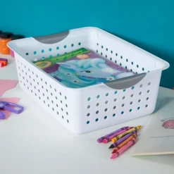 Sterilite Ultra Ventilated Open Top Plastic Storage Organizer Basket With Gray Contoured Carrying Handles -Storage Store GUEST 0f88361e c24f 4431 a524 e9acc3eb4209
