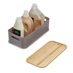 Large Handled Bin With Bamboo Lid Porpoise - IDESIGN -Storage Store GUEST 10774112 d0f1 4a43 add7 a75e35287940