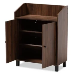 Rossin Walnut Finished 2 Door Wood Entryway Shoe Storage Cabinet With Open Shelf Brown - Baxton Studio -Storage Store GUEST 16a0cc01 2a7f 421c a7d9 1dedb91192fc
