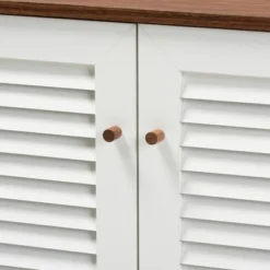 Coolidge 4 Shelf Wood Shoe Cabinet White/Walnut - Baxton Studio -Storage Store GUEST 18091c0f ab86 4312 b659 061e757a933f