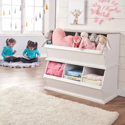 Badger Basket Two Bin Stackable Storage Cubby White/Gray Woodgrain 5 Badger Basket Two Bin Stackable Storage Cubby White/Gray Woodgrain - Image 5