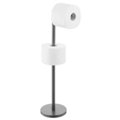 MDesign Toilet Paper Roll Holder Stand/Dispenser - Brushed Stainless - Bronze -Storage Store GUEST 19cf7fcd 6a3a 47c0 851d 93dfea0df82c