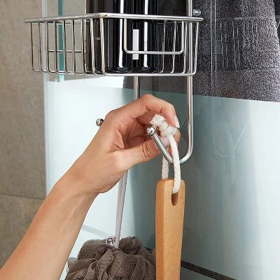 Bamodi 27" X 8" Stainless Steel Hanging Shower Caddy Shelf With Hooks - 2 Tier - Silver 2 Bamodi 27" X 8" Stainless Steel Hanging Shower Caddy Shelf With Hooks - 2 Tier - Silver - Image 2