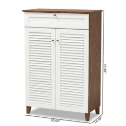 Coolidge 5 Shelf Wood Shoe Cabinet With Drawer White/Walnut - Baxton Studio -Storage Store GUEST 1e14e481 c016 4bd6 b8d4 52e63f6e5f29