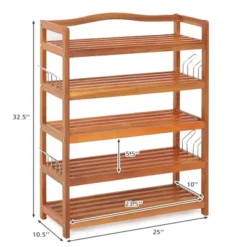 Costway 5-Tier Wood Shoe Rack Solid Acacia Wood Shoe Shelf With Side Metal Hooks -Storage Store GUEST 20b5bbe5 aa80 4f61 a37e 191f7f4745ae
