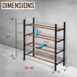Juvale Free Standing 4 Tier 24 Pair Shoe Rack Shelf Organizer For Entryway Closet, 24"-45" Expandable, Black & Oak Grain Metal -Storage Store GUEST 20fa38be 04e4 43b9 8ec4 5d9000a3f766