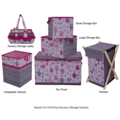 Bacati - Owls Pink/Gray Girls Cotton Storage Box Large -Storage Store GUEST 21388e72 18b7 4f61 a178 adcee7d8ab69