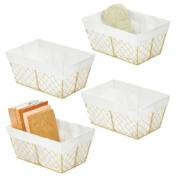 MDesign Medium Chicken Wire Storage Basket, Fabric Liner -Storage Store GUEST 220ce73b af76 45ce bc6a 248854a02f79