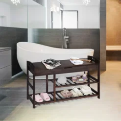 Costway 3-Tier Bamboo Shoe Bench Entryway Storage Rack Organizer Home Hallway BrownNature -Storage Store GUEST 25798336 db79 47aa af8c 51508858cb6d