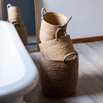 Set Of 3 Baskets Brown Woven Seagrass By Foreside Home & Garden 1 Set Of 3 Baskets Brown Woven Seagrass By Foreside Home & Garden