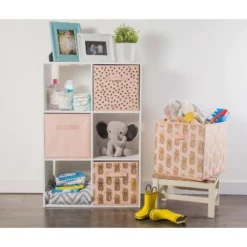 Set Of 4 11" X 11" X 11" Nonwoven Polyester Dots Millennial Square Storage Cube Pink & Gold - Design Imports -Storage Store GUEST 26c829cd 396a 4566 bc1b bc28c951ce30