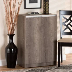 Langston Weathered Wood 2 Door Shoe Cabinet Oak - Baxton Studio -Storage Store GUEST 29e8eb39 11df 4a5f be57 e281a3f6aab2