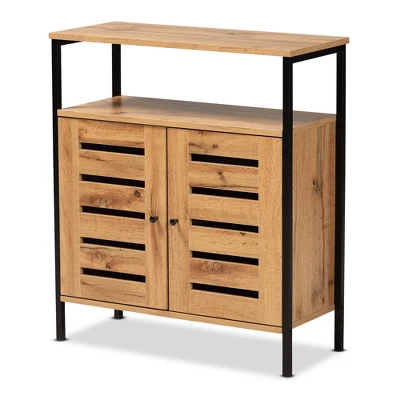 Vander Wood And Metal 2 Door Shoe Cabinet Oak Brown/Black - Baxton Studio 2 Vander Wood And Metal 2 Door Shoe Cabinet Oak Brown/Black - Baxton Studio - Image 2