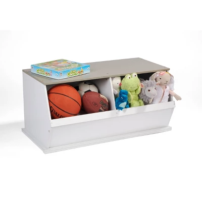 Badger Basket Two Bin Stackable Storage Cubby White/Gray Woodgrain 8 Badger Basket Two Bin Stackable Storage Cubby White/Gray Woodgrain - Image 8