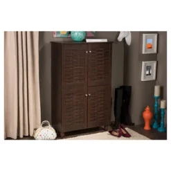 Winda Modern And Contemporary 4-Door Wooden Entryway Shoes Storage Cabinet - Dark Brown - Baxton Studio -Storage Store GUEST 2fbec4fa 8f6a 45f2 b5b4 776203f4242e