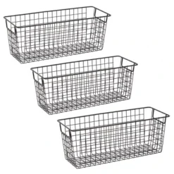 Farmlyn Creek 3 Pack Metal Wire Storage Baskets For Shelves, Pantry, Closet, Long Narrow Organizer Bin, Black, 16 X 6 X 6 In -Storage Store GUEST 30af4469 f15d 42b6 9cbf c8f5d8b03490