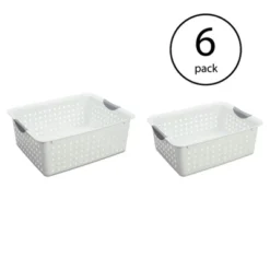 Sterilite Set Of Ultra Plastic Storage Bin Baskets With Handles Including 6 Large And 6 Medium Containers For Household Organization, 12 Pack