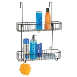 MDesign Wide Metal Over Door Hanging Shower Caddy, 2 Hooks And Baskets -Storage Store GUEST 347e0353 396f 4aa8 bf49 39b606dbd773