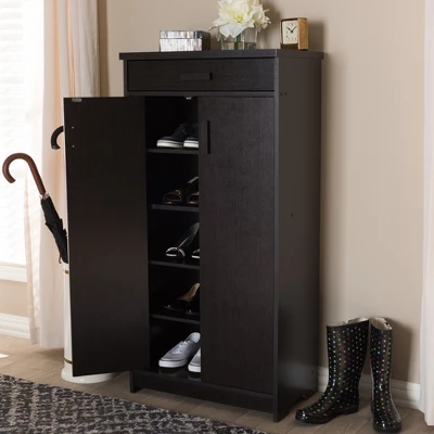 Bienna Modern And Contemporary Finished Shoe Cabinet Dark Brown - Baxton Studio 9 Bienna Modern And Contemporary Finished Shoe Cabinet Dark Brown - Baxton Studio - Image 9