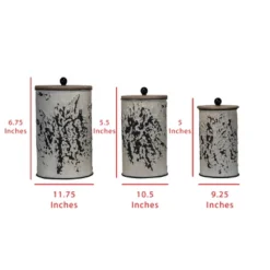 Set Of 3 Cream And Gray Floral Metal Decorative Storage Canisters - Foreside Home & Garden -Storage Store GUEST 3b72c1ac f712 4a36 8df5 c7591a5a4b7b