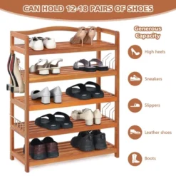 Costway 5-Tier Wood Shoe Rack Solid Acacia Wood Shoe Shelf With Side Metal Hooks -Storage Store GUEST 3fce3b5e 26fa 4cb2 898b 079b31d140d6