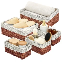 Set Of 5 Brown Woven Storage Nesting Baskets For Closet Organization, Bathroom Shelves, Pantry, Vanity, Bathroom, Small, Rectangular, 3 Sizes -Storage Store GUEST 403e3d7a 27e7 48cd a107 9693127814f6