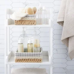 Farmlyn Creek Set Of 3 Rectangular Wicker Baskets For Organizing With Removable Fabric Liners, Rectangular Home Storage Bins For Pantry Items, 3 Sizes