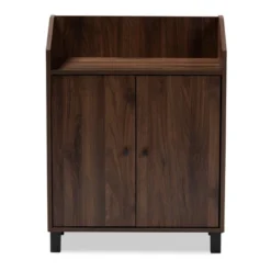 Rossin Walnut Finished 2 Door Wood Entryway Shoe Storage Cabinet With Open Shelf Brown - Baxton Studio -Storage Store GUEST 43594d31 49d7 4d34 a0f0 3a681922777a