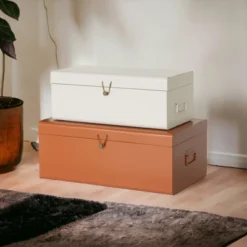 American Atelier Daven Decorative Metal Box Trunks, Set Of 2, Vintage Style Storage W/ Loop Closures, Space Saving Organizer For Home