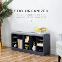 Best Choice Products 46in Shoe Storage Organization Rack Bench For Entryway, Bedroom W/ Padded Seat, 10 Cubbies - Gray -Storage Store GUEST 484e3711 30cd 4de4 9bfb 7876d4619ade