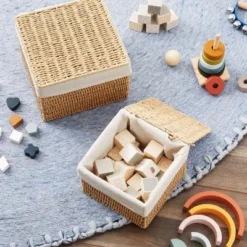 Juvale Juvale 2-Pack Storage Basket With Lids, Wicker Shelf Baskets For Bathroom Organization And Home Décor (2 Sizes)