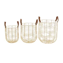Set Of 3 Metal Storage Baskets Gold - Olivia & May