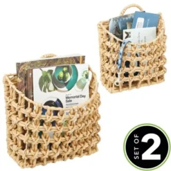 MDesign Hyacinth Home Storage Wall Mount Basket, Set Of 2