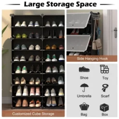 Costway Portable Shoe Rack Organizer 12-Cube 48 Pair Shoe Shelf Storage Cabinet W/Hook -Storage Store GUEST 4ef0a770 7dd0 400d b2dc e78939f58c07