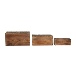 Set Of 3 Rustic Carved Mango Wood Boxes - Olivia & May -Storage Store GUEST 54089dfb 6ec0 4ec1 b949 8316a5389eee