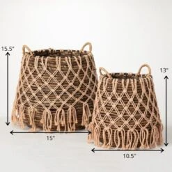 Sullivans Boho Basket With Macrame Layer Set Of 2, 15.5"H & 13"H Brown -Storage Store GUEST 54e77178 4567 4471 b800 47d71053a7b8