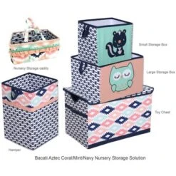 Bacati - Emma Aztec Design Fox Coral/Mint/Navy Storage Box Large -Storage Store GUEST 55ebca32 2100 4ddf 9f9b a84d87021376