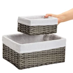 Farmlyn Creek Set Of 4 Wicker Storage Baskets With Liners For Shelves, Decorative Woven Nesting Bins For Organizing Pantry, 2 Sizes (Grey) -Storage Store GUEST 5c6dee89 9649 45ec b4e5 d72cb30e6847