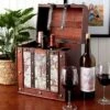 Okuna Outpost Wooden Travel Wine Bottle Box For Storage, World Map Design, 11 X 8.5 X 9.8 In.
